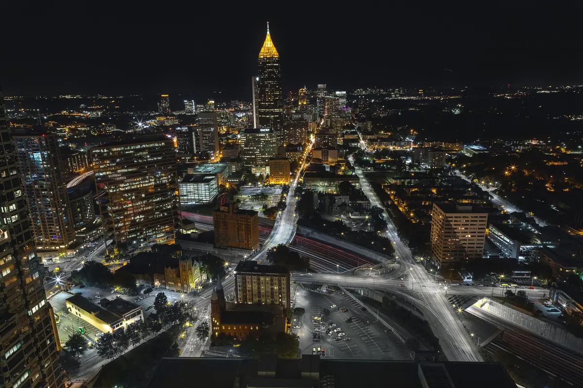 City lights at night from the air