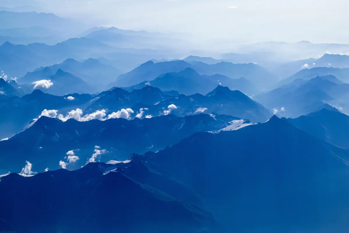 Blue mountain ridges from above